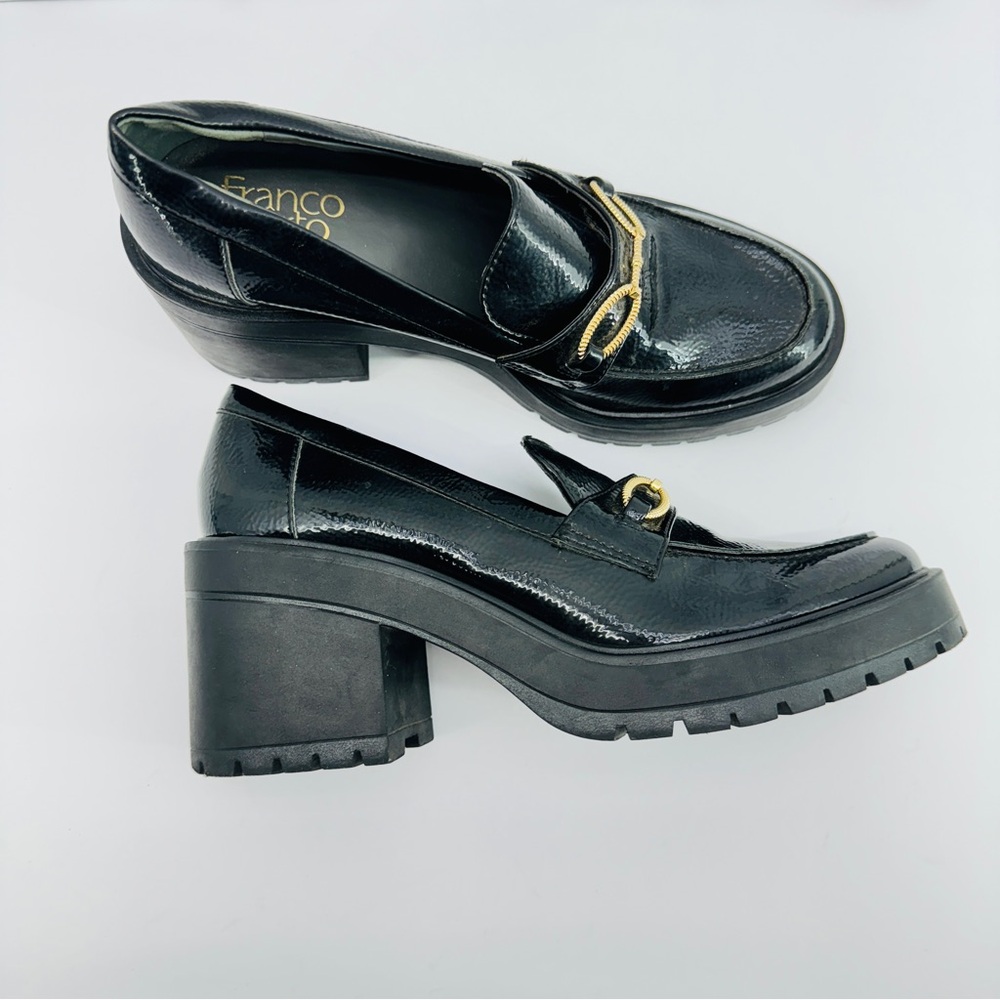 Franco Sarto Black Loafers with Gold Accent